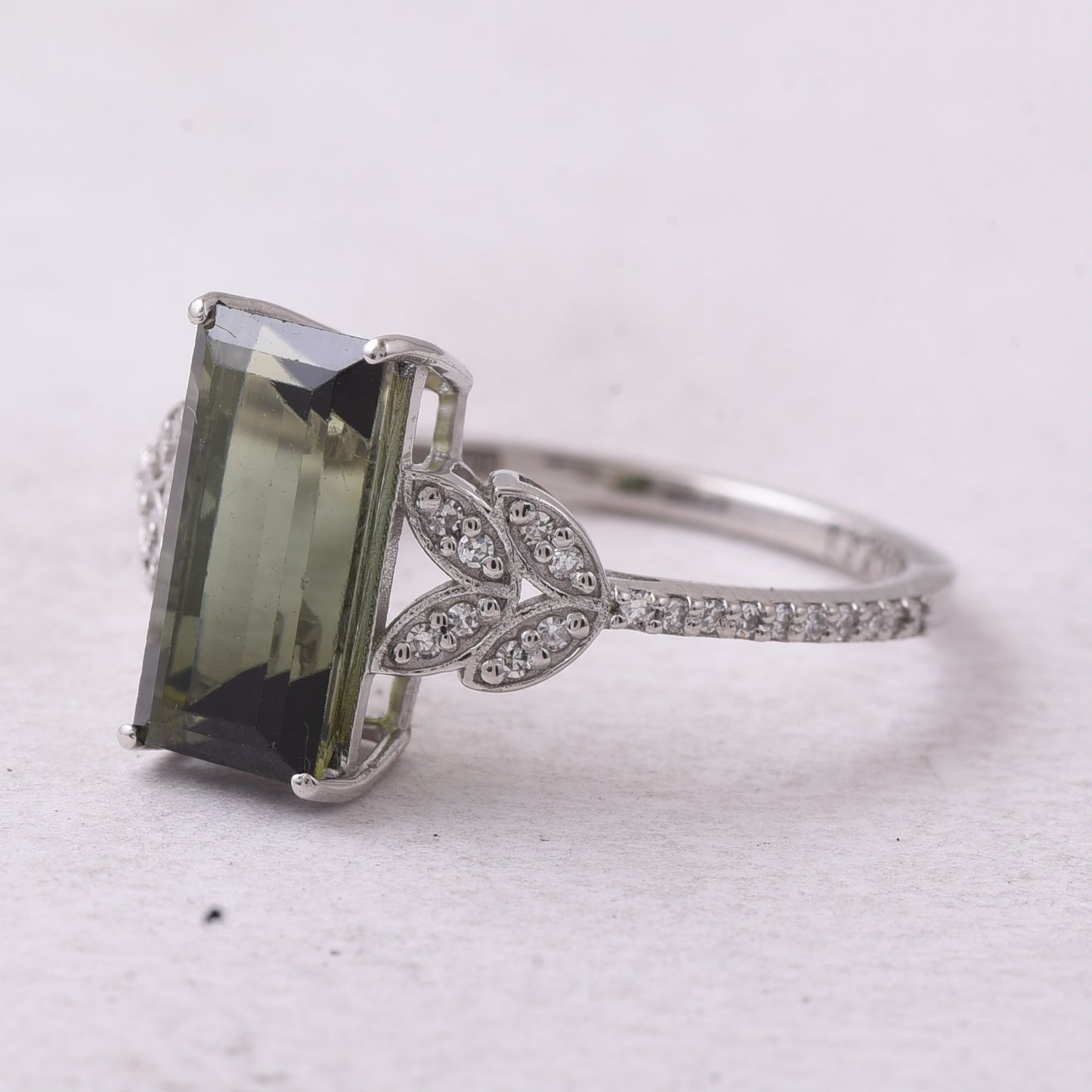 2.72 Ct Rectangle Step Cut Natural Green Tourmaline 950 Platinum Ring