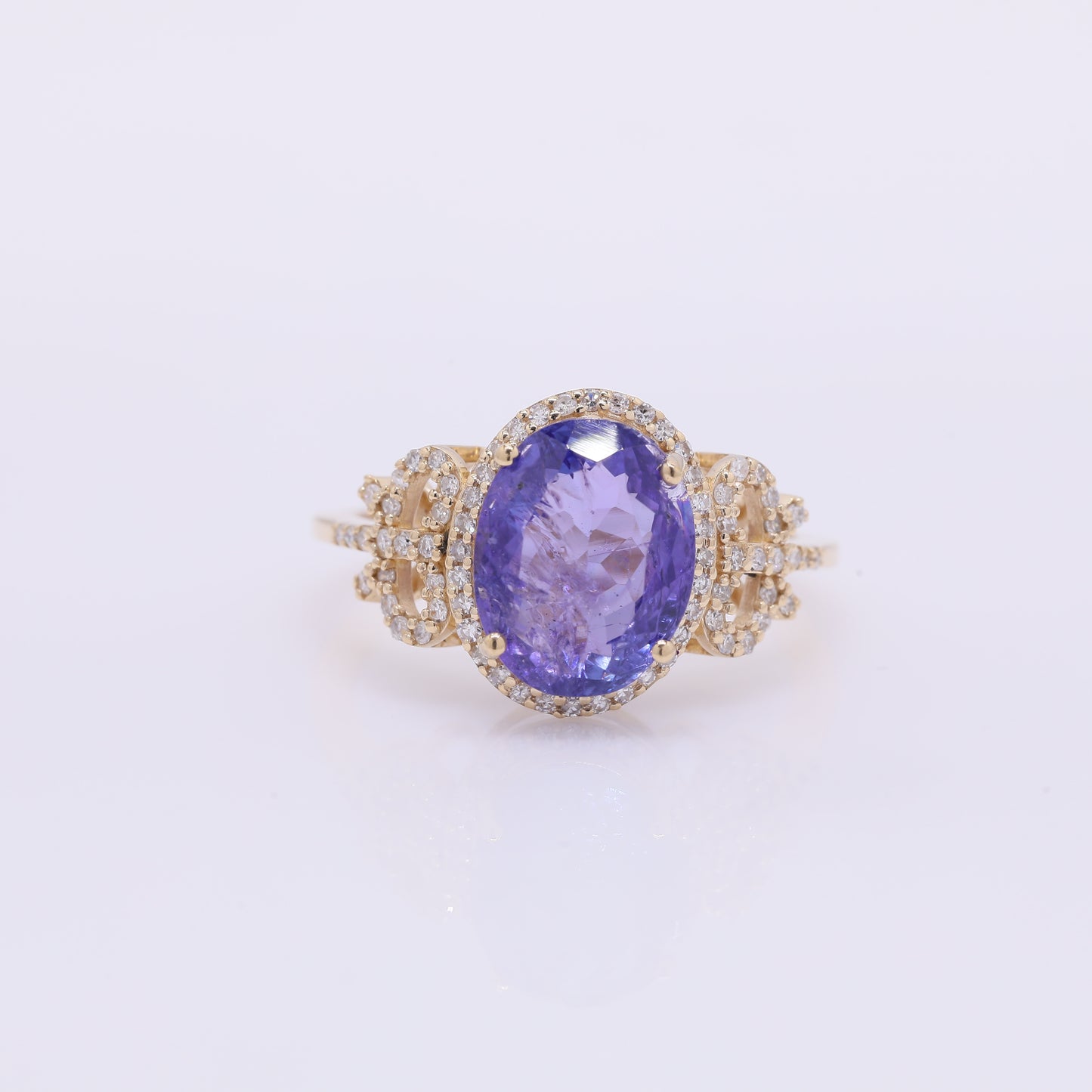 3.98 Ct Oval Mixed Cut Natural Tanzanite 14K Gold Ring