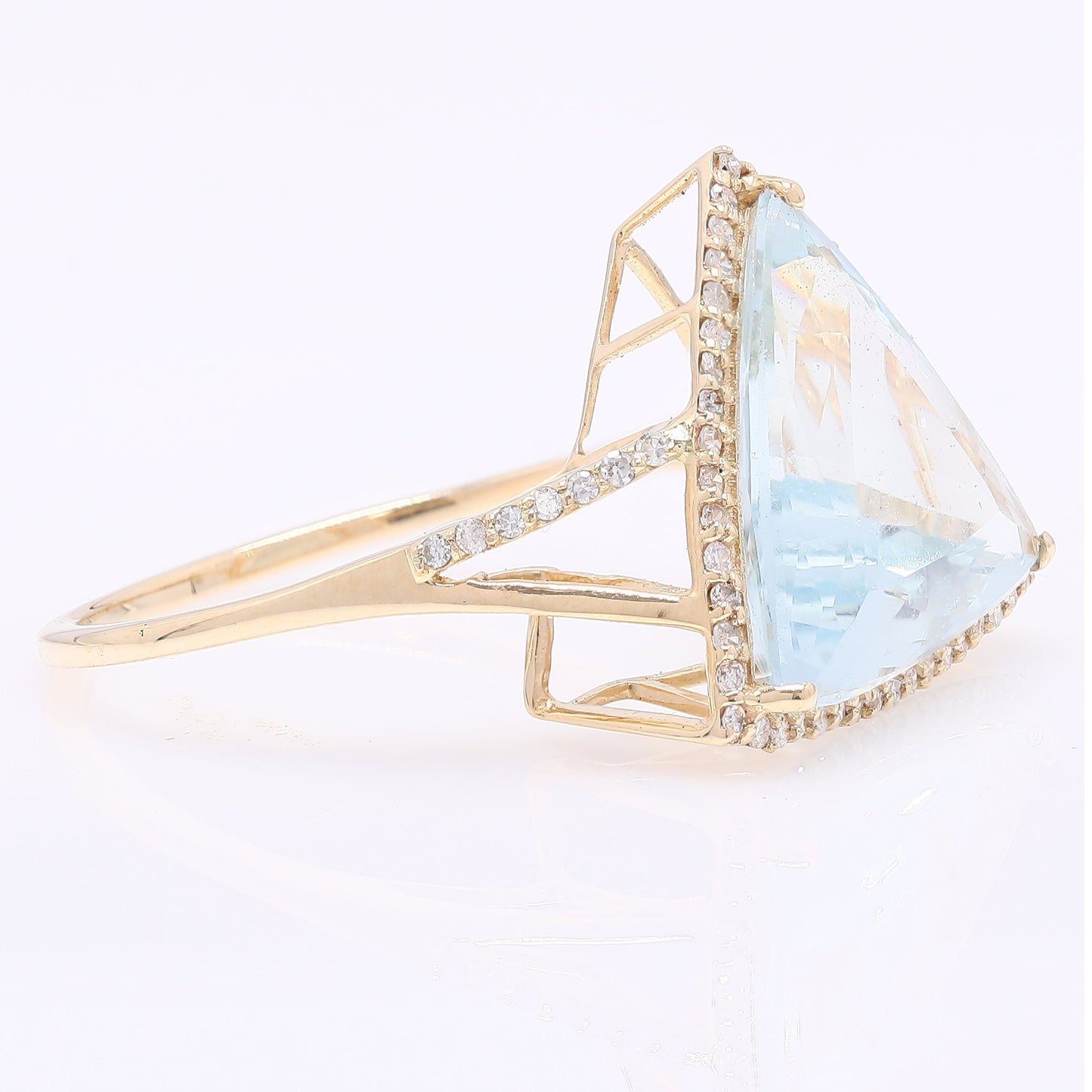 4.30 Ct Triangle Mixed Cut Natural Aquamarine 14K Gold Ring