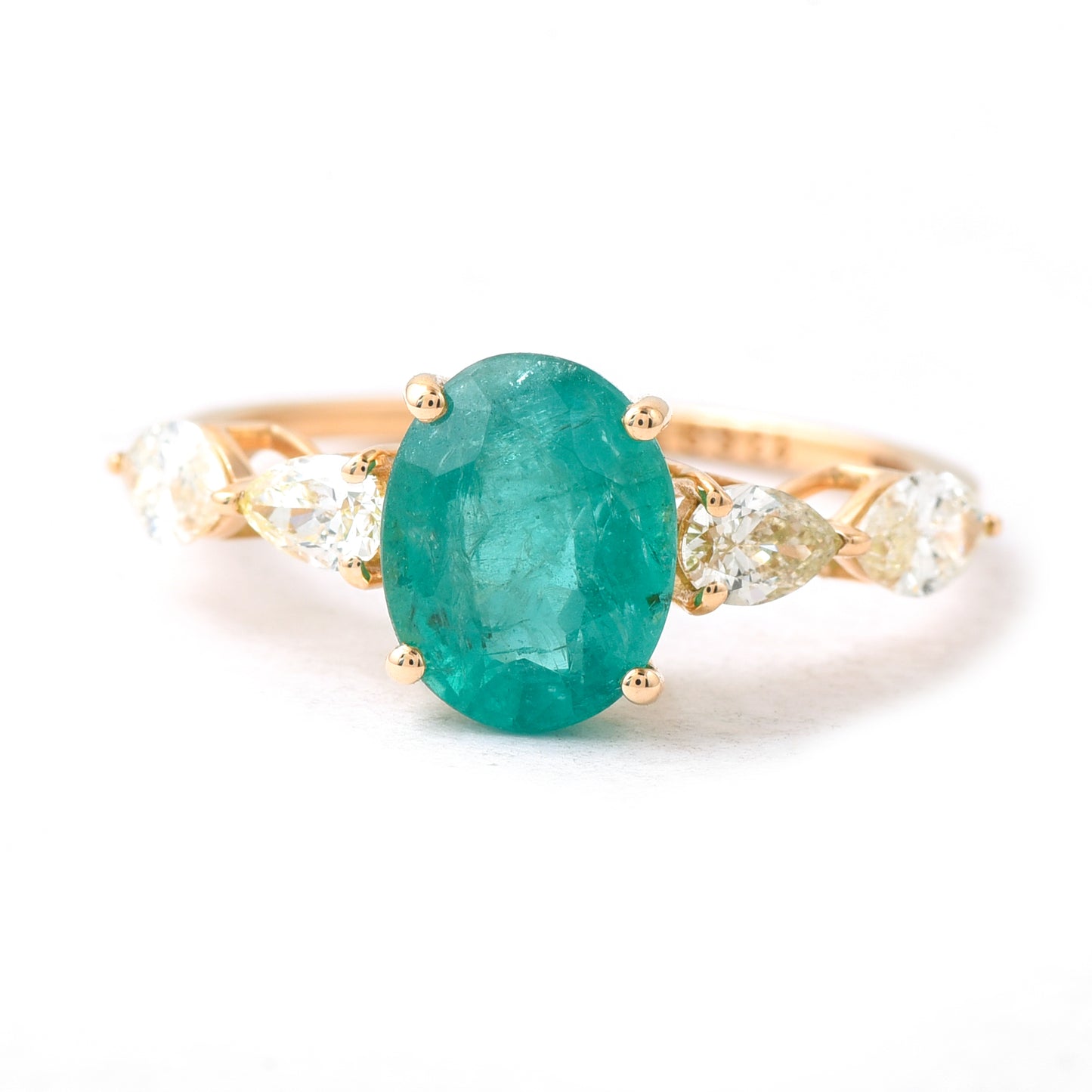 1.71 Ct Oval Mixed Cut Natural Emerald 14K Gold Ring