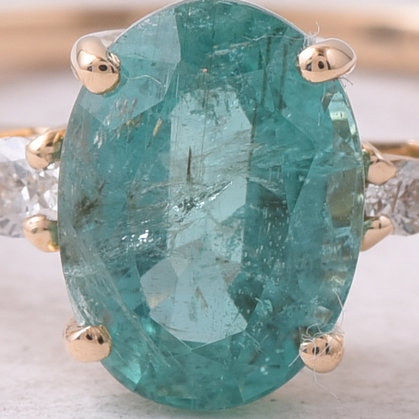1.27 Ct Oval Mixed Cut Natural Emerald 14K Gold Ring