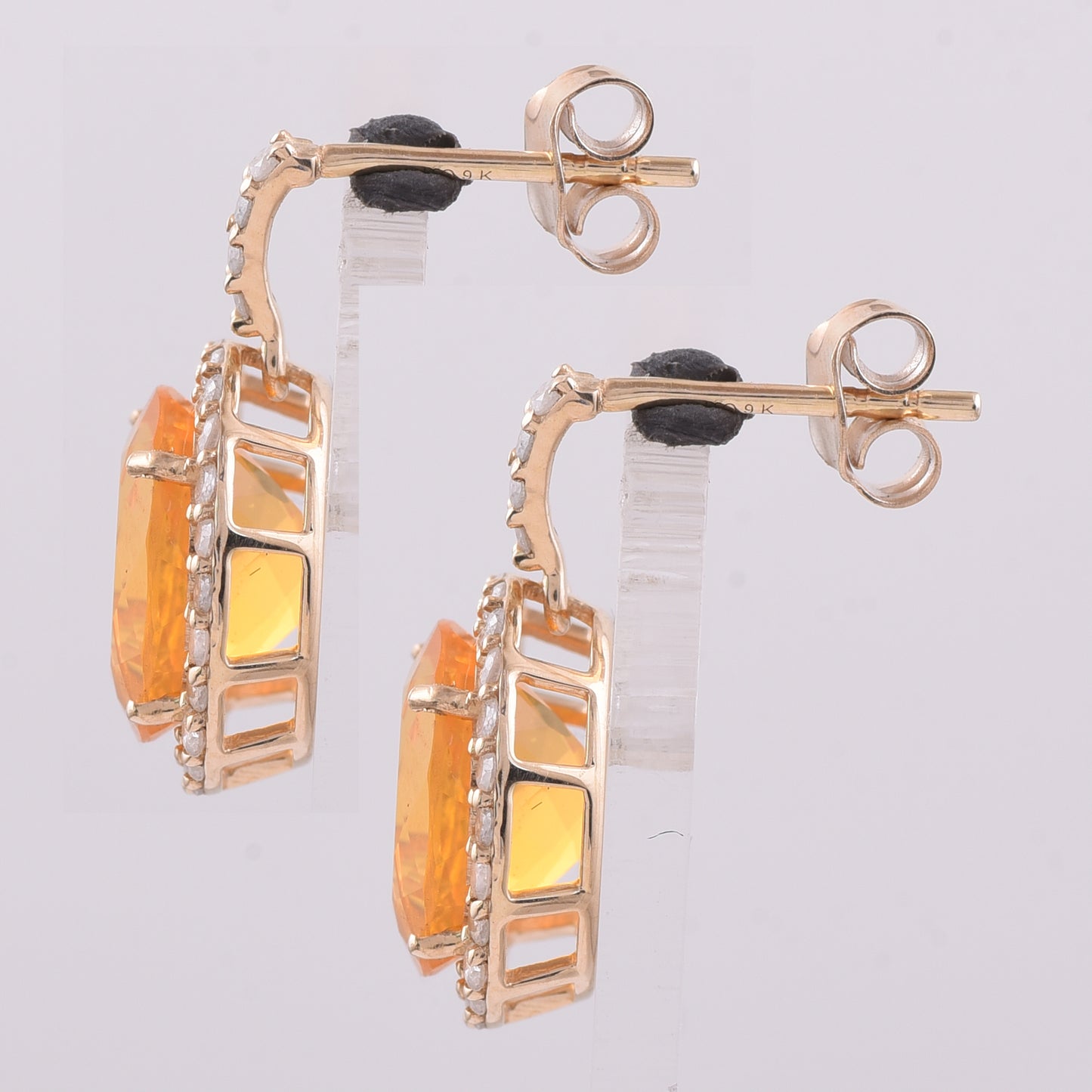 4.12 Ct Oval Br.Fire Opal 9K Gold Earrings