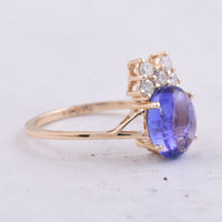 2.64 Ct Oval Cabochon Cut Natural Tanzanite 14K Gold Ring