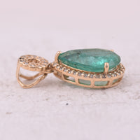 2.21 Ct Pear Mixed Cut Natural Emerald 14K Gold Pendant