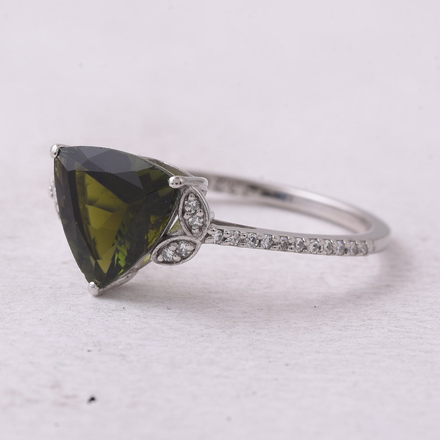 1.67 Ct Triangle Mixed Cut Natural Green Tourmaline 950 Platinum Ring