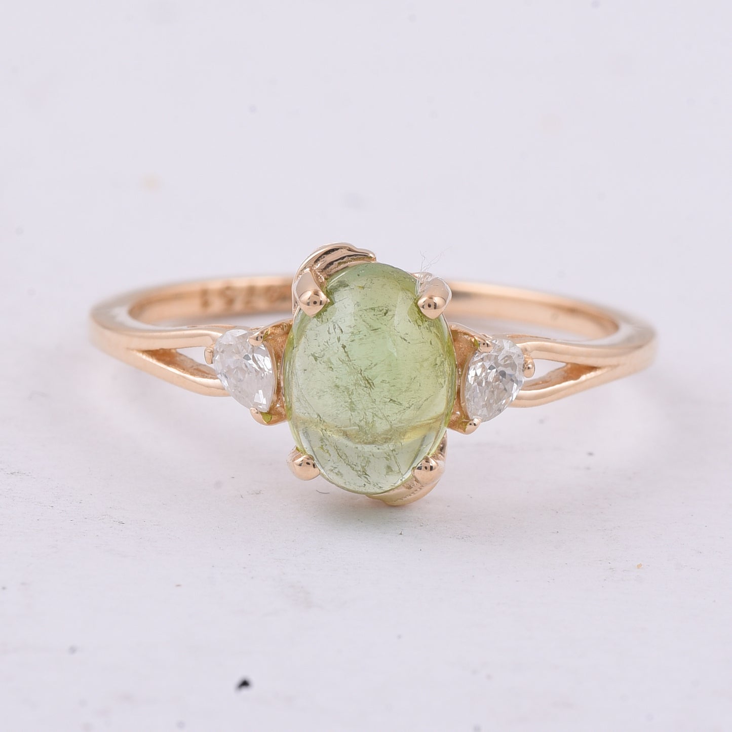 1.63 Ct Oval Cabochon Cut Natural Green Tourmaline 14K Gold Ring