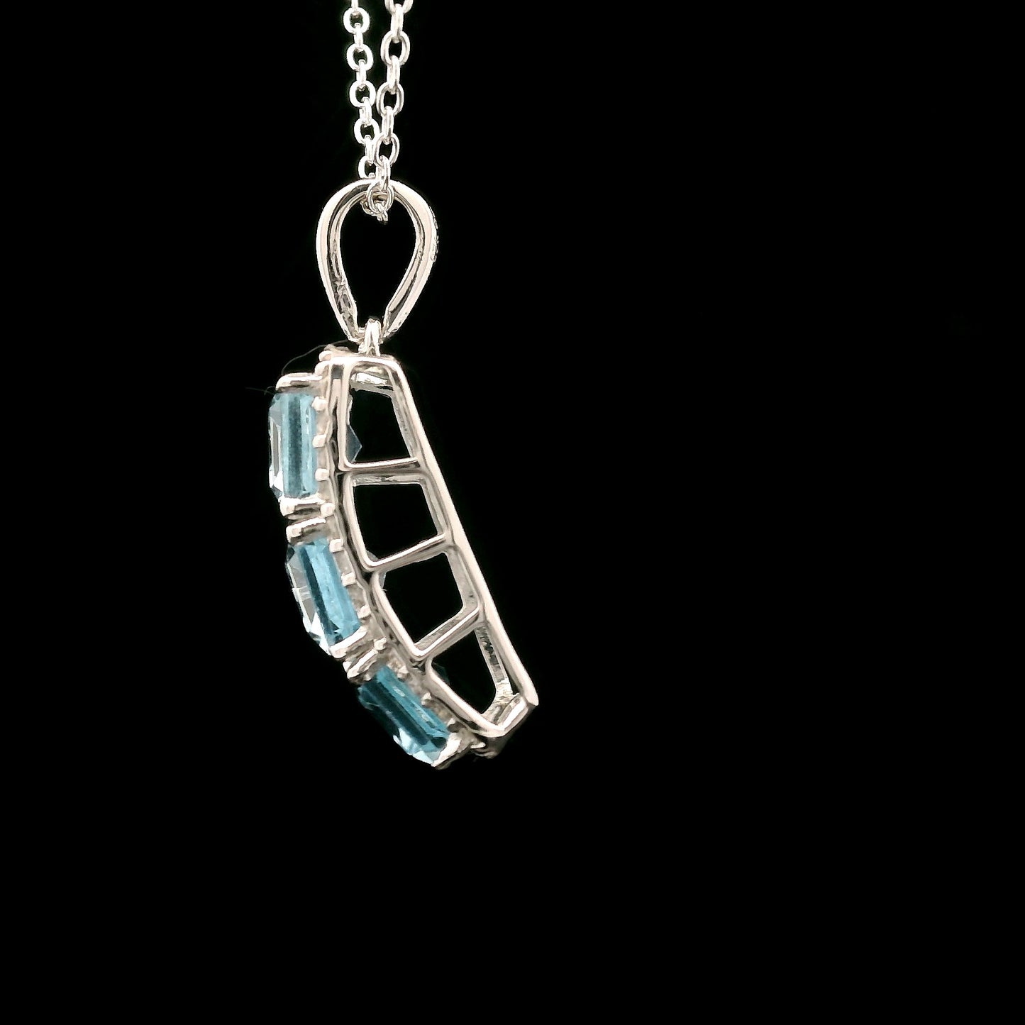 4.62 Ct Octagon Blue Topaz, White Zircon 925 Sterling Silver Pendant