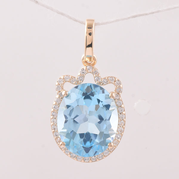 4.64 Ct Oval Blue Topaz 9K Gold Pendant