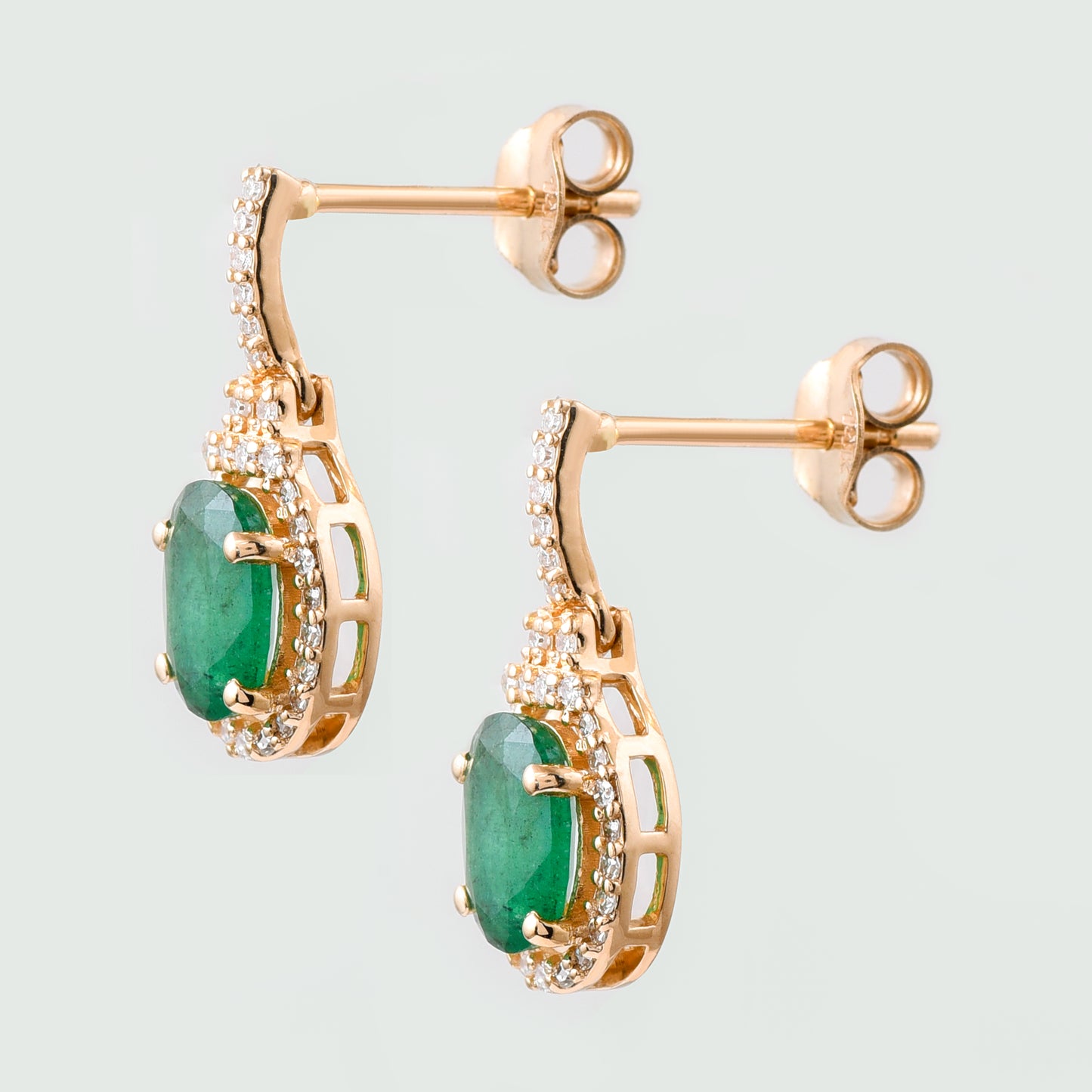1.54 Ct Oval Mixed Cut Natural Emerald 14K Gold Earrings