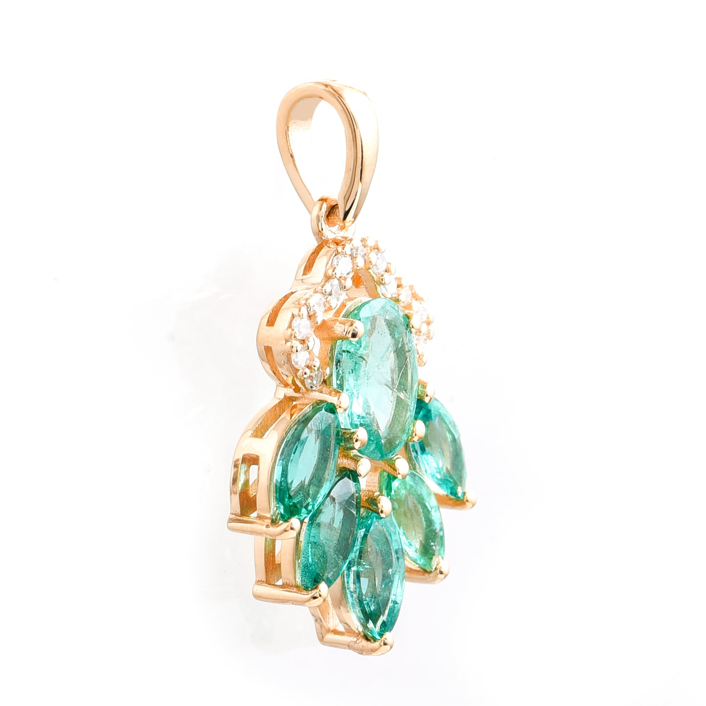 1.06 Ct Oval Mixed Cut, Marquise Mixed Cut Natural Emerald 14K Gold Pendant