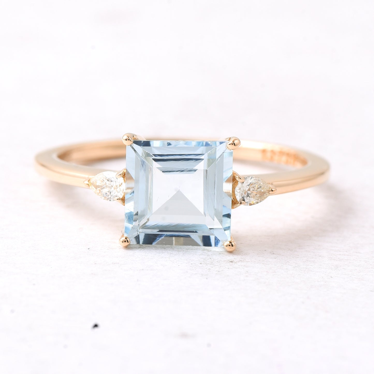 1.65 Ct Square Step Cut Natural Aquamarine 14K Gold Ring