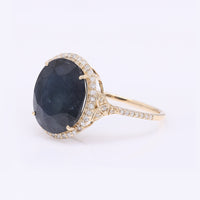 6.41 Ct Oval Mixed Cut Natural Corundum Sapphire 14K Gold Ring