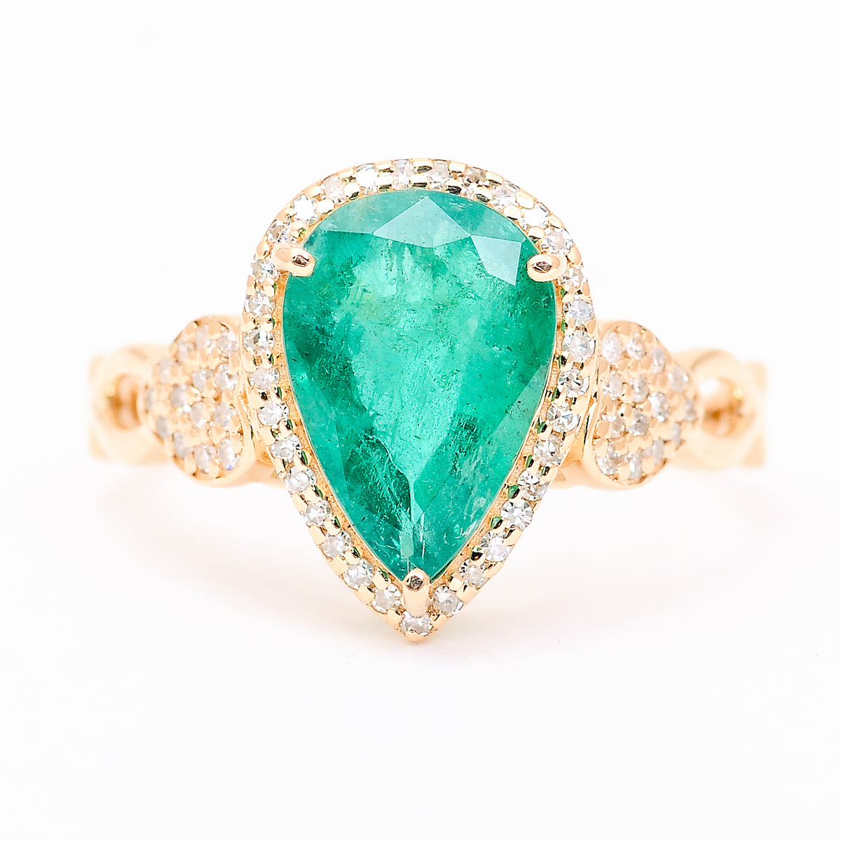 2.69 Ct Pear Mixed Cut Natural Emerald 14K Gold Ring