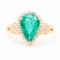 2.69 Ct Pear Mixed Cut Natural Emerald 14K Gold Ring