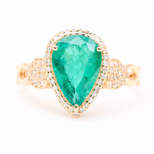 2.69 Ct Pear Mixed Cut Natural Emerald 14K Gold Ring