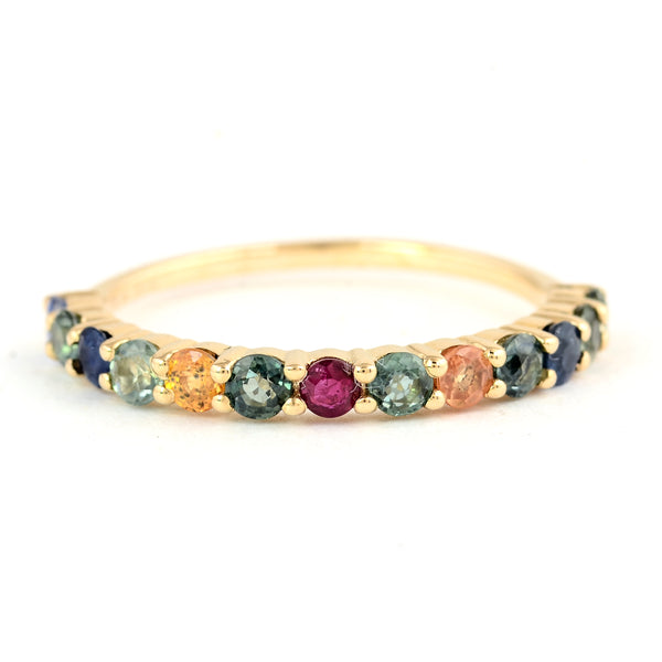 1.08 Carat Round Mixed Cut Natural Corundum Multi Sapphire 14K Gold Ring