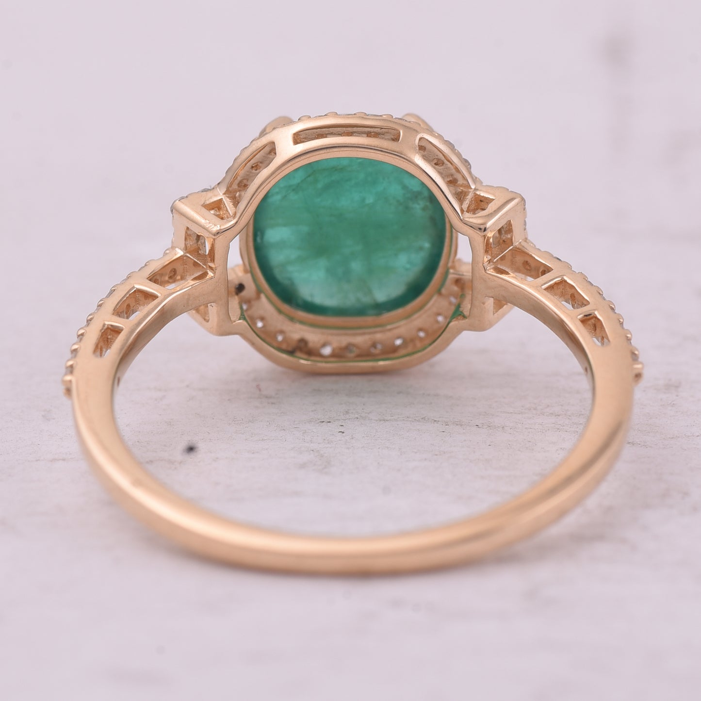 2.15 Ct Round Cabochon Cut Natural Emerald 14K Gold Ring
