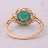 2.15 Ct Round Cabochon Cut Natural Emerald 14K Gold Ring