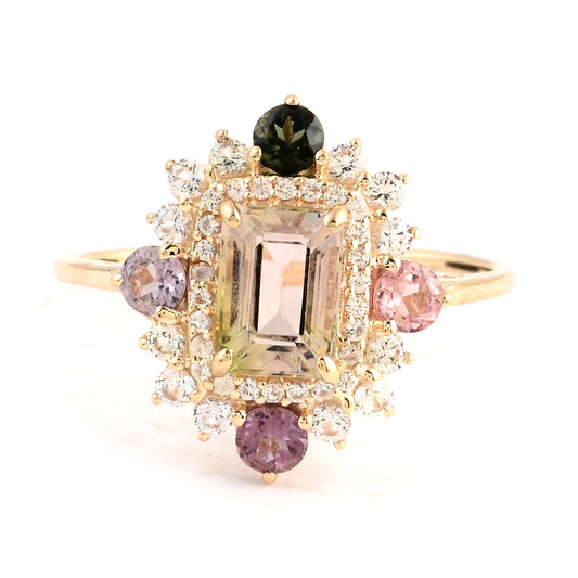 1.52 Ct Octagon Multi Tourmaline 14K Gold Ring