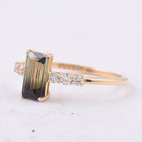 0.95 Ct Rectangle Step Cut Natural Tourmaline 14K Gold Ring