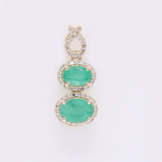 1.62 Ct Oval Mixed Cut Natural Emerald 14K Gold Pendant