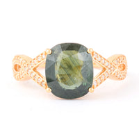 3.23 Ct Cushion Mixed Cut Natural Green Sapphire 14K Gold Ring