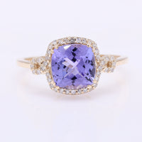 2.42 Ct Cushion Mixed Cut Natural Tanzanite 14K Gold Ring