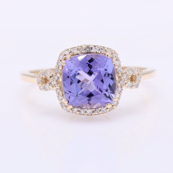 2.42 Ct Cushion Mixed Cut Natural Tanzanite 14K Gold Ring