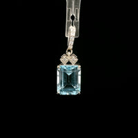3.31 Ct Octagon Blue Topaz, White Zircon 925 Sterling Silver Pendant