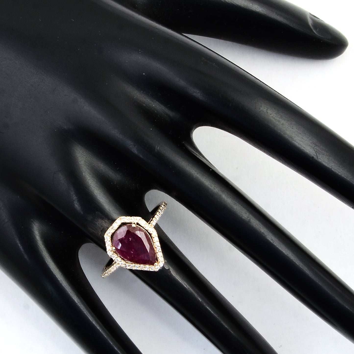 2.33 Ct Pear Mixed Cut Natural Corundum Ruby 14K Gold Ring