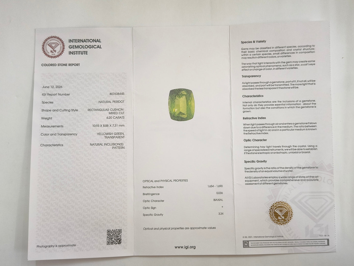 6.35 Natural Peridot Rectangular Cushion Mixed Cut Gemstone