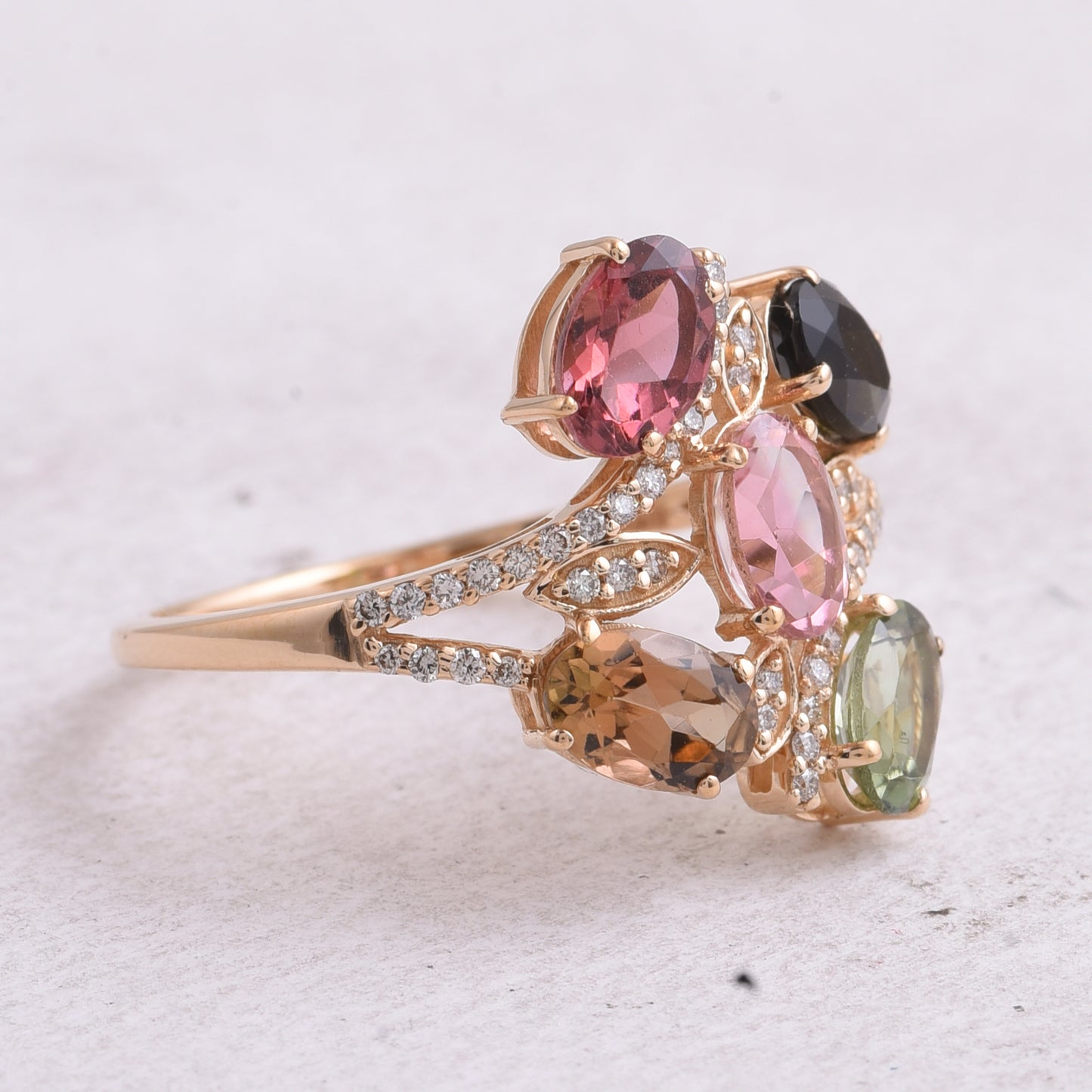 2.62 Ct Oval Mixed Cut Natural Multi-Coloured Tourmaline 14K Gold Ring