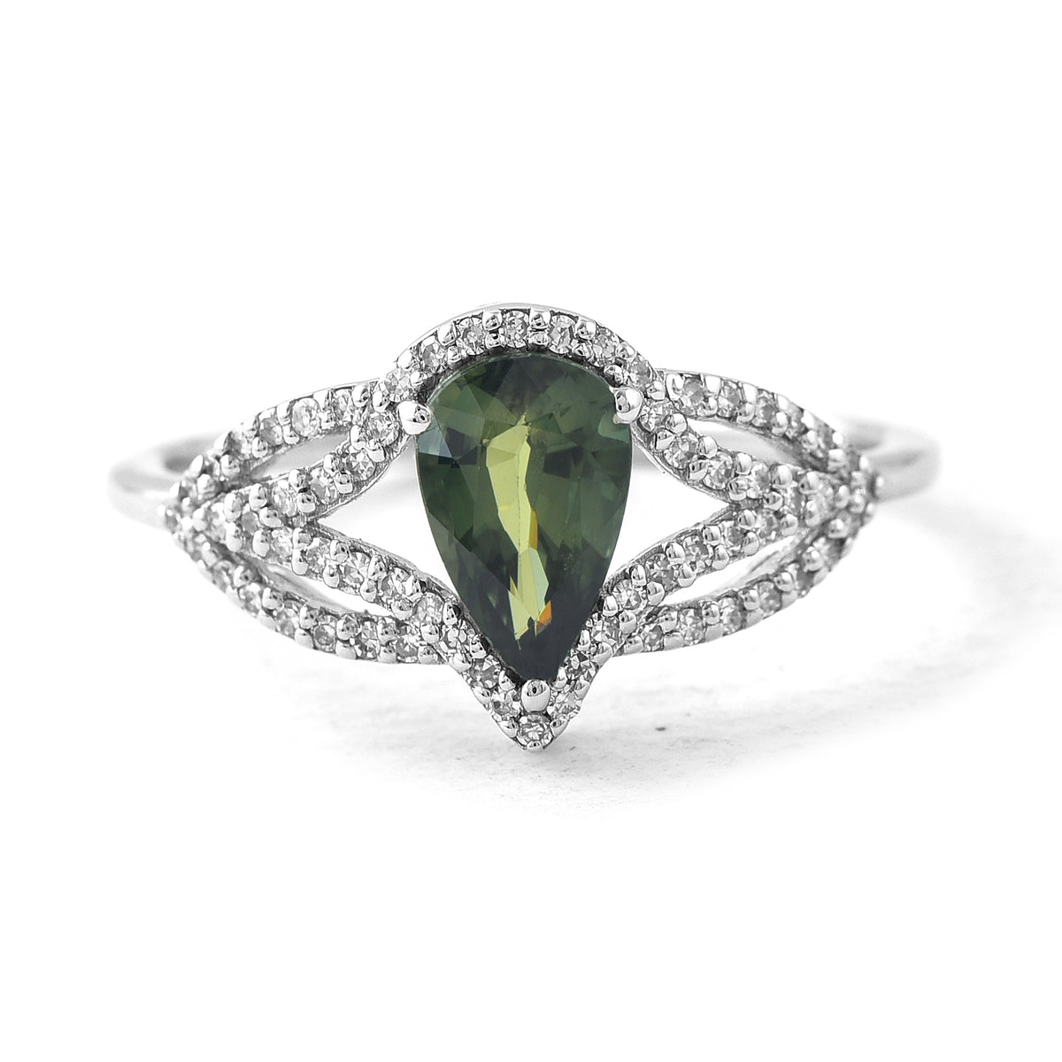 1.19 Ct Pear Mixed Cut Natural Green Sapphire 950 Platinum Ring