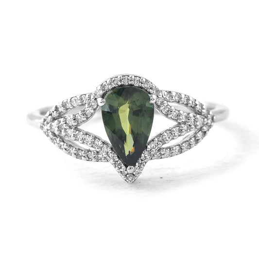 1.19 Ct Pear Mixed Cut Natural Green Sapphire 950 Platinum Ring
