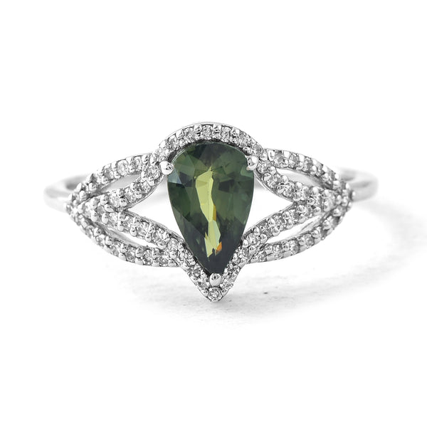 1.19 Ct Pear Mixed Cut Natural Green Sapphire 950 Platinum Ring
