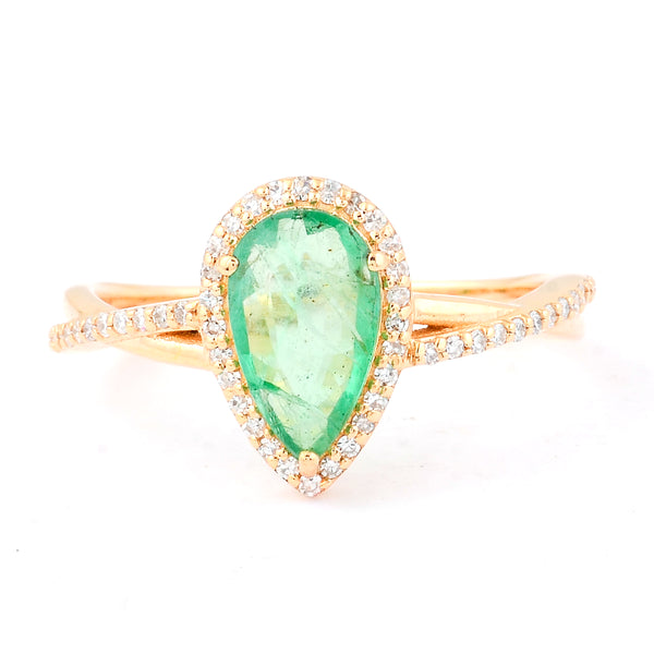 1.05 Ct Pear Mixed Cut Natural Emerald 14K Gold Ring