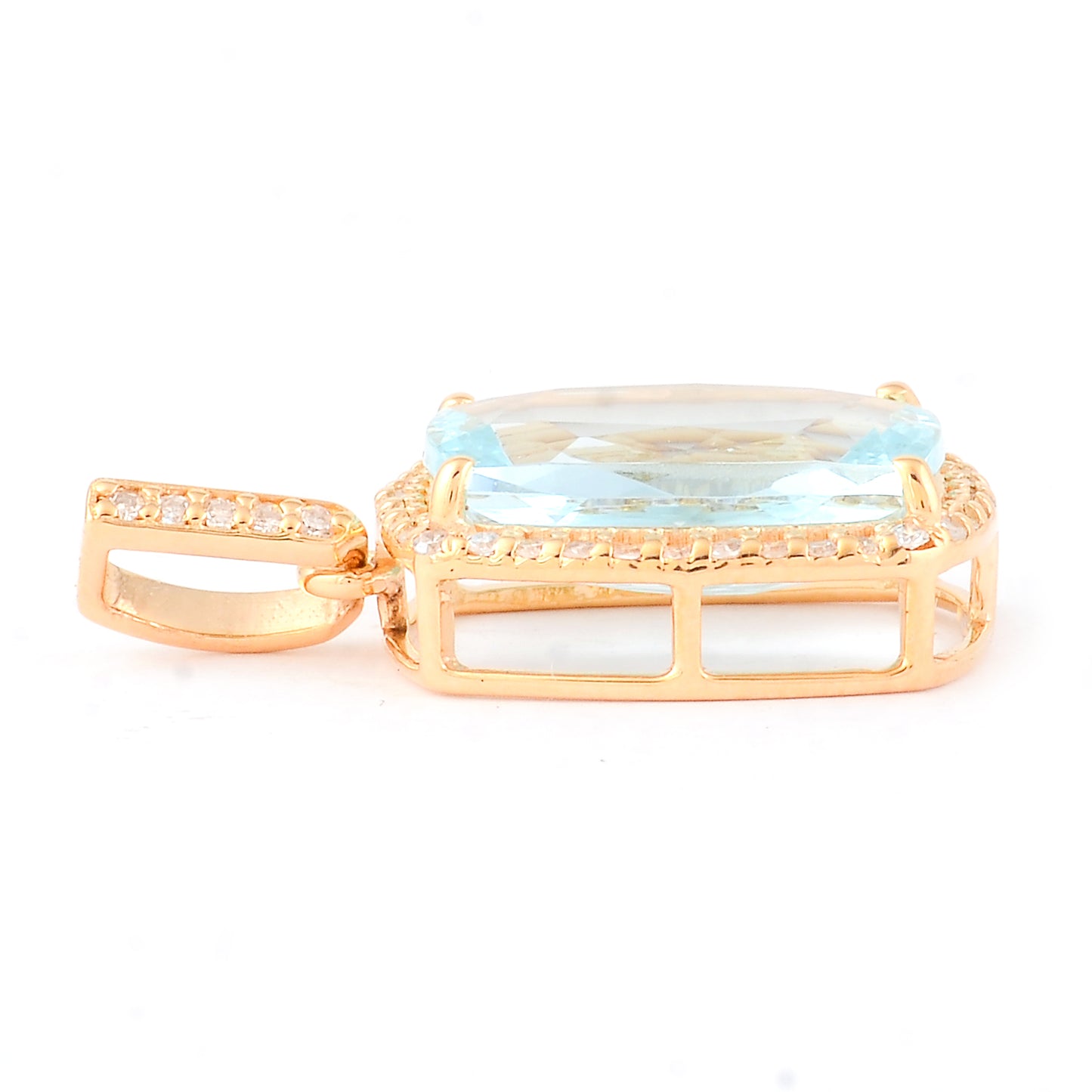 2.98 Ct Cushion Mixed Cut Natural Aquamarine 14K Gold Pendant