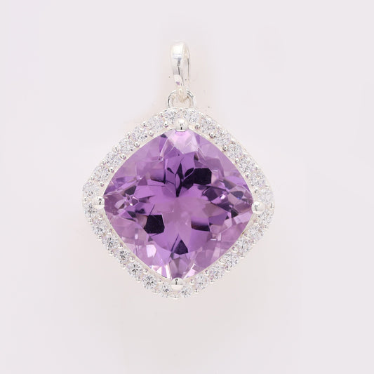 6.67 Ct Cushion Amethyst 925 Silver Pendant