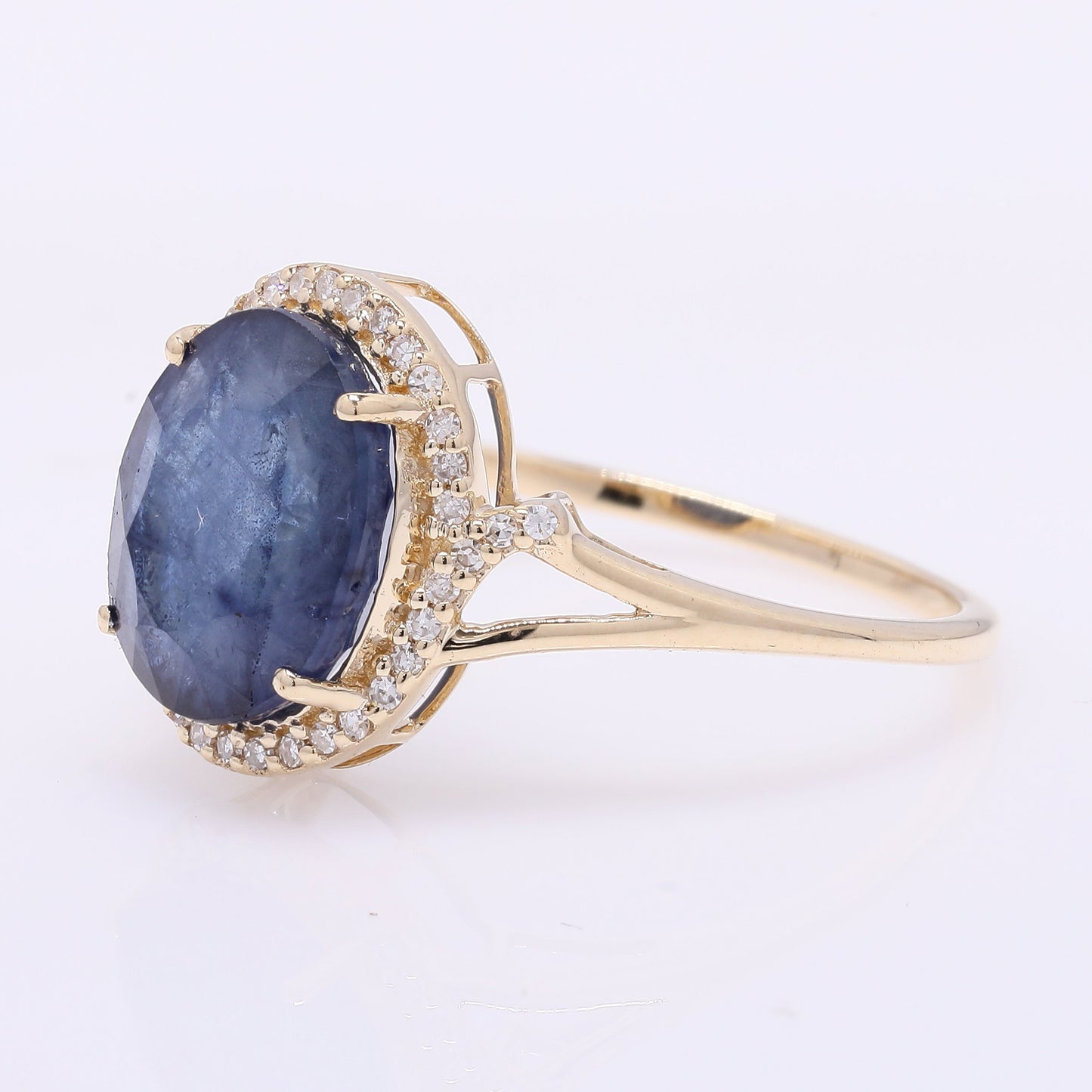 4.57 Ct Oval Mixed Cut Natural Sapphire 14K Gold Ring