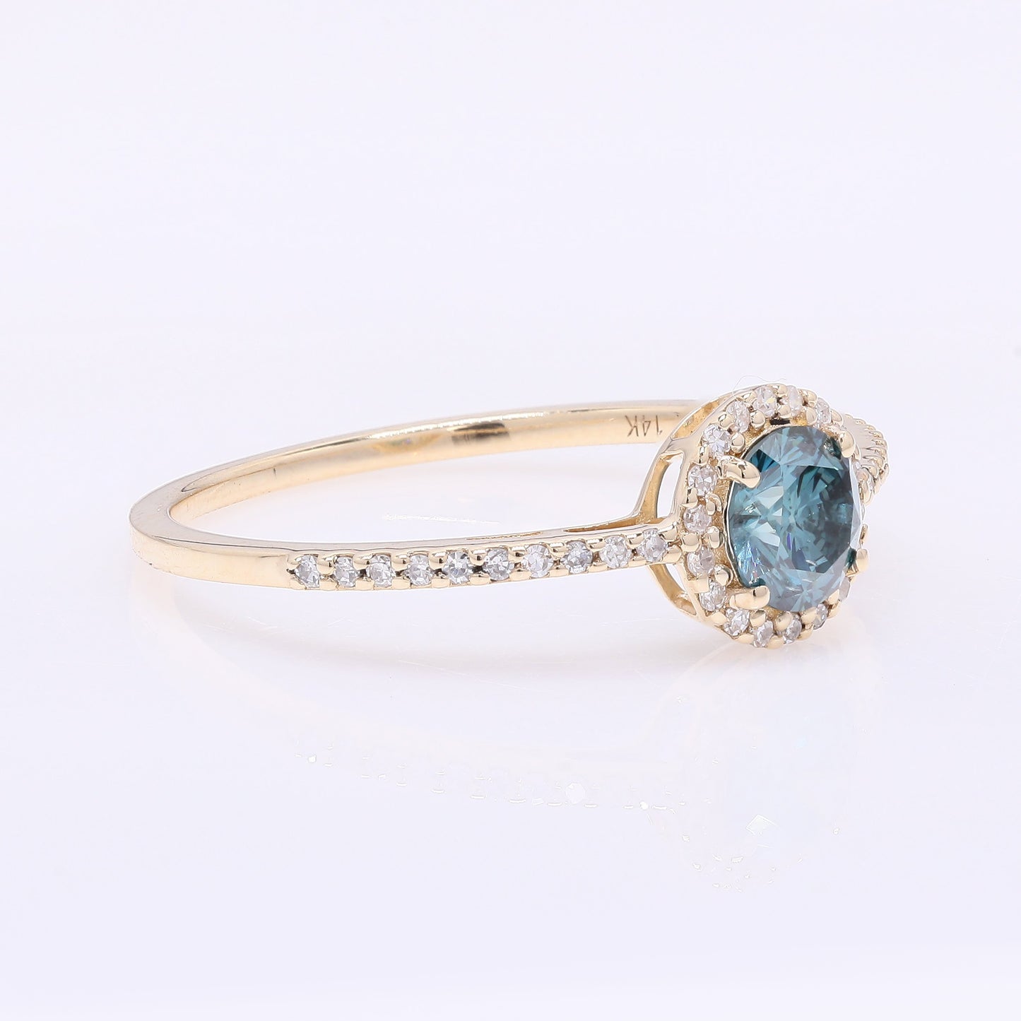 0.58 Ct Round Blue Diamond 14K Gold Ring