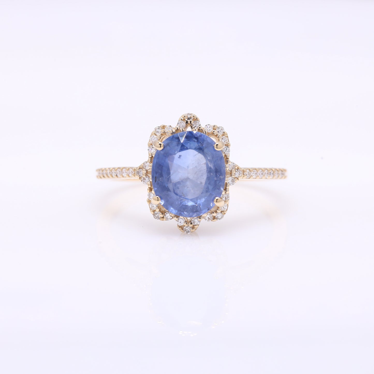 2.97 Ct Oval Mixed Cut Natural Sapphire 14K Gold Ring
