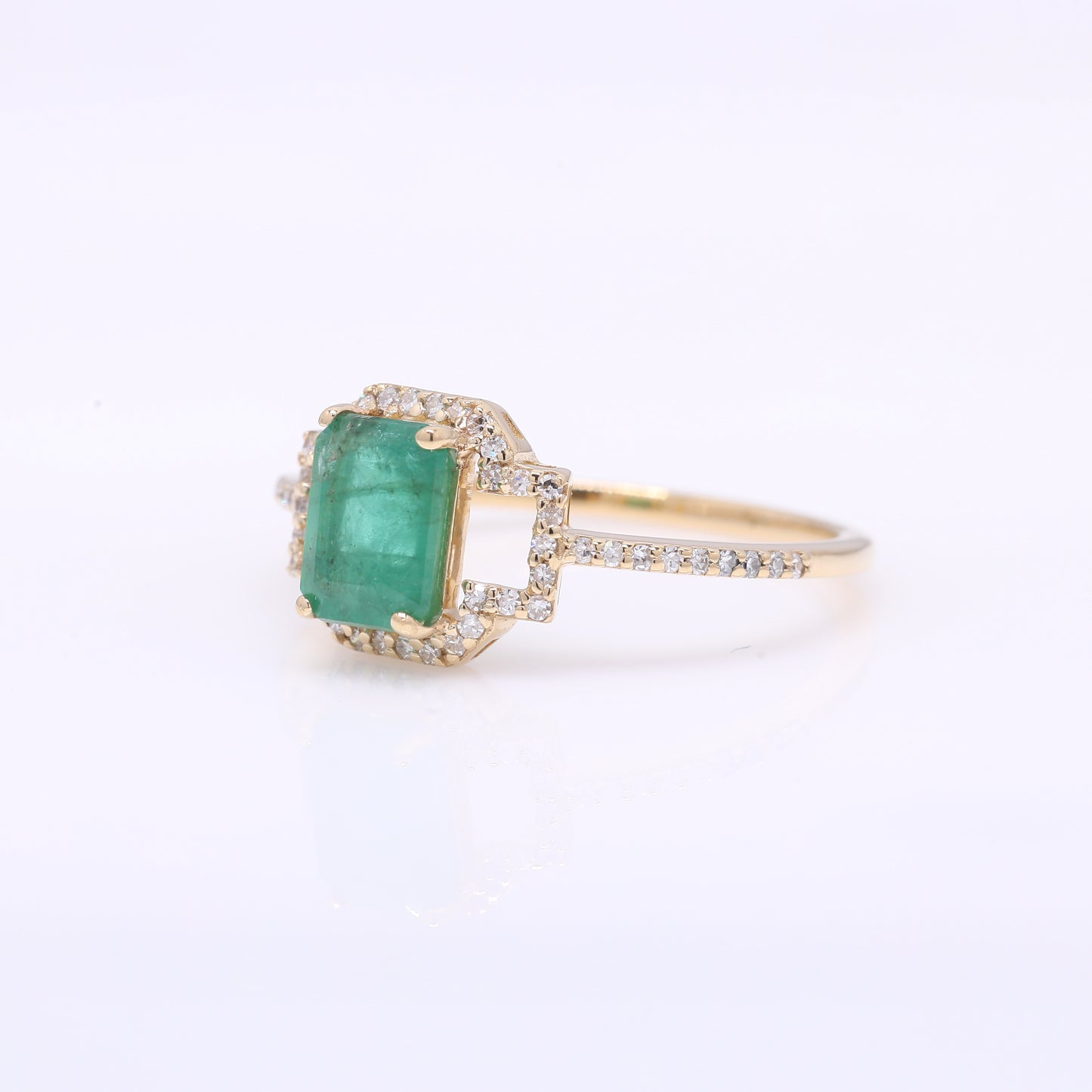 1.22 Ct Octagon Step Cut Natural Emerald 14K Gold Ring