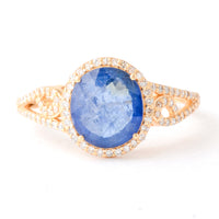2.45 Ct Oval Mixed Cut Natural Sapphire 14K Gold Ring