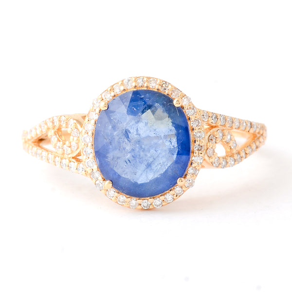 2.45 Ct Oval Mixed Cut Natural Sapphire 14K Gold Ring