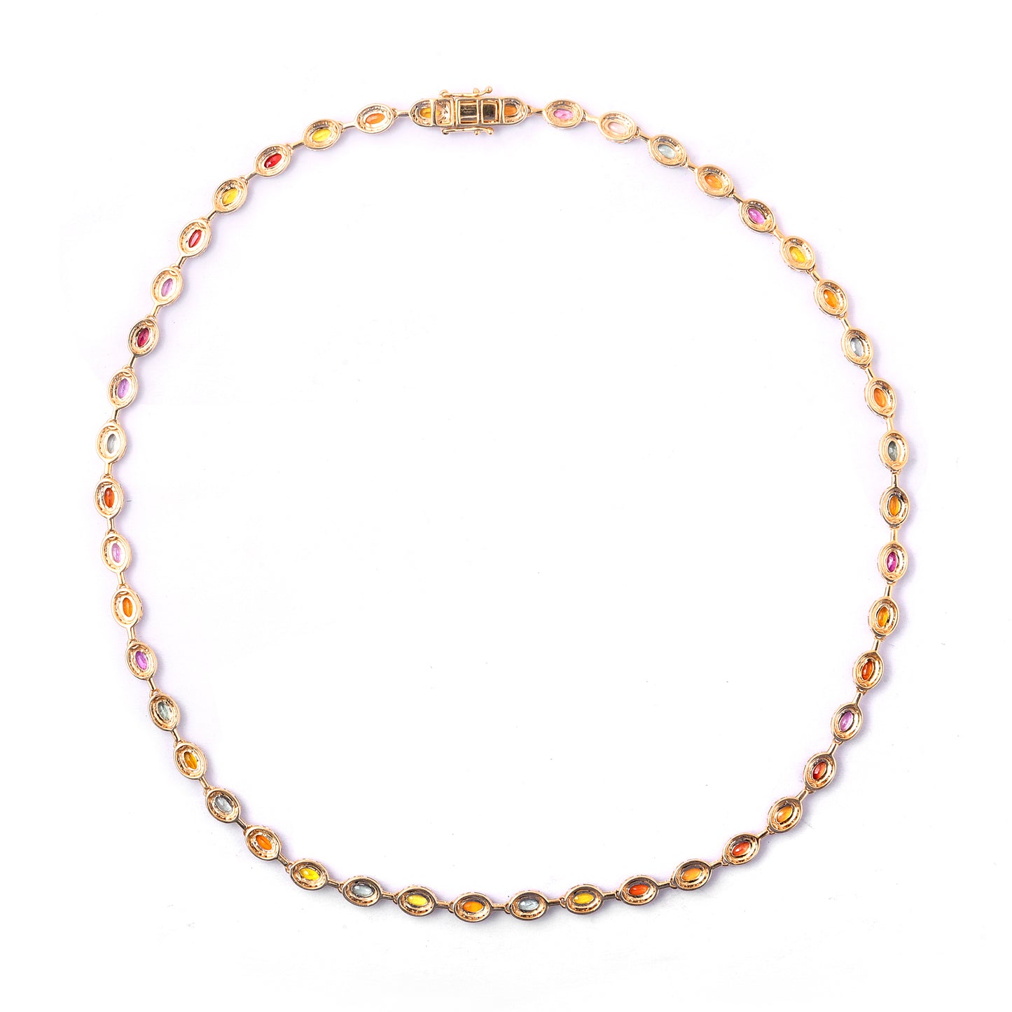 17.73 Ct Oval Mixed Cut Natural Multi Coloured Sapphire 14K Gold Necklace