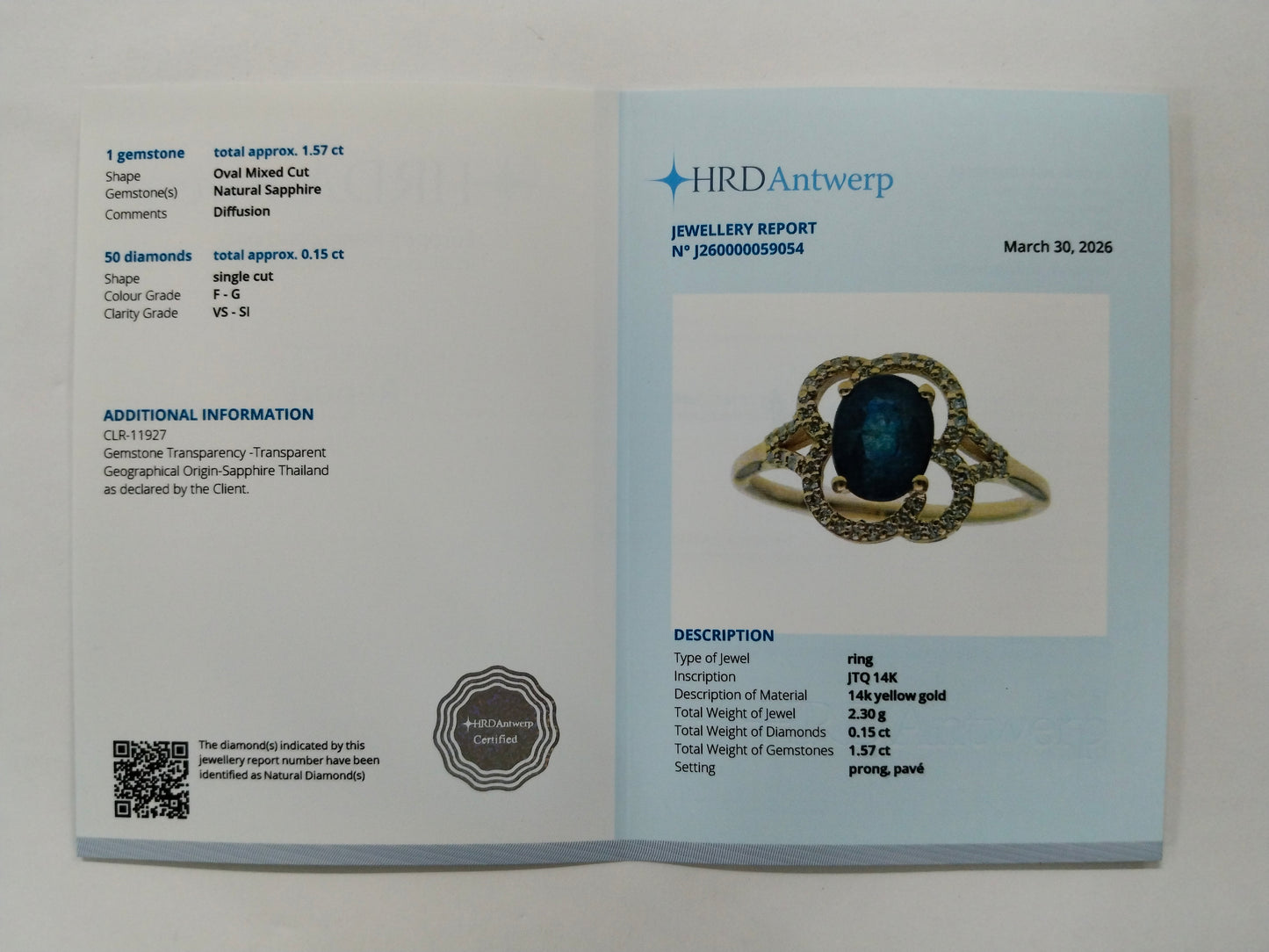1.72 Ct Oval Mixed Cut Natural Sapphire 14K Gold Ring