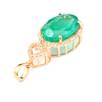 3.82 Ct Oval Natural Emerald 14K Gold Pendant