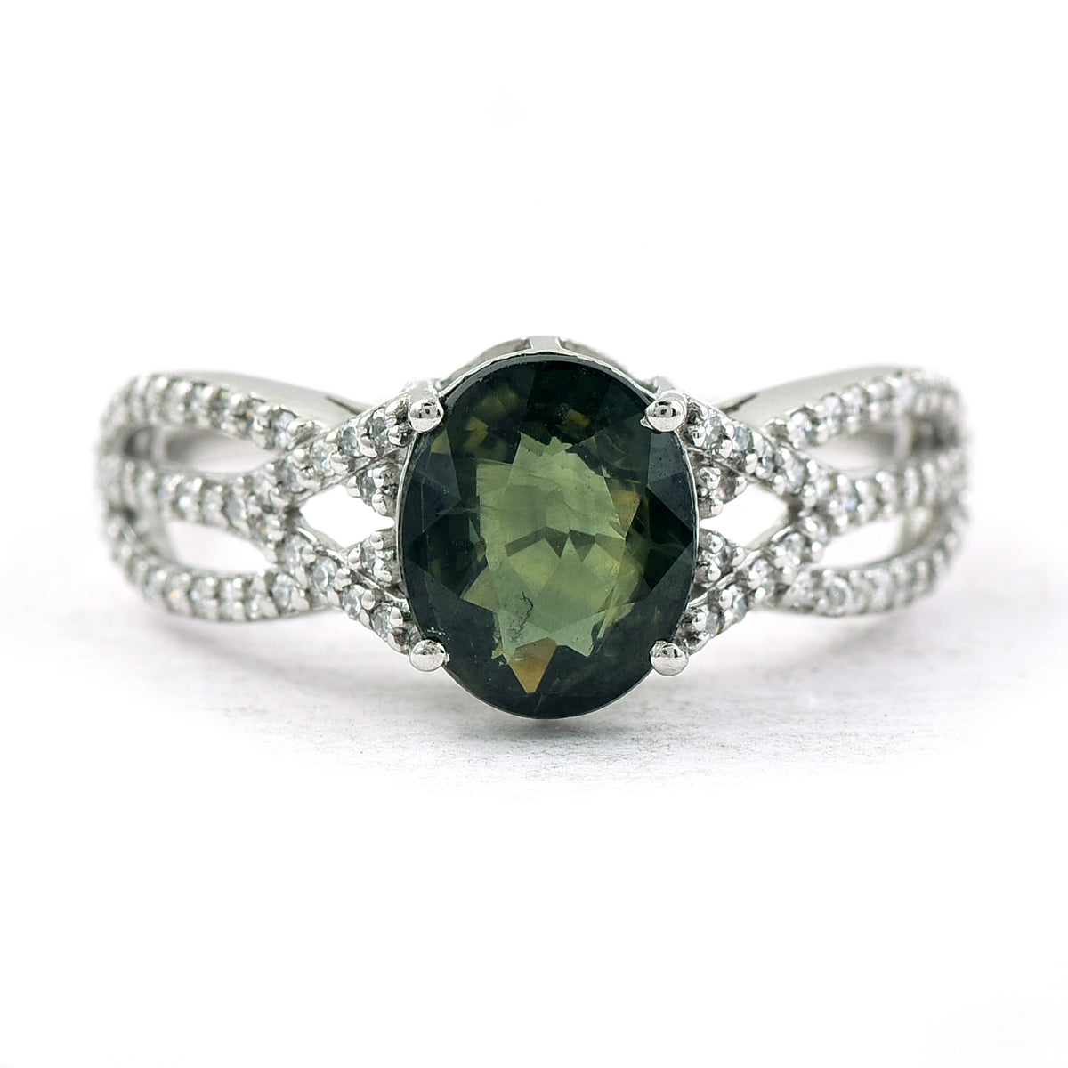2.29 Ct Oval Mixed Cut Natural Green Sapphire 950 Platinum Ring