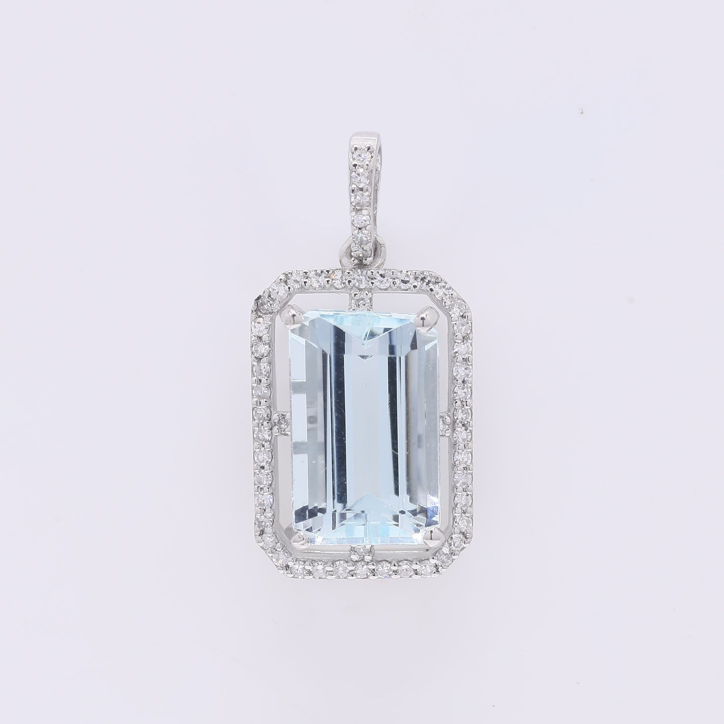 3.19 Ct Octagon Step Cut Natural Aquamarine 950 Platinum Pendant
