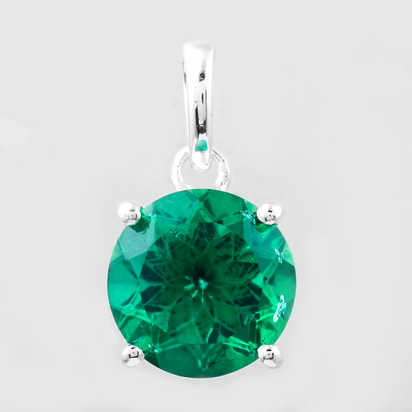 3.46 Ct Round Green Topaz, 925 Sterling Silver Pendant
